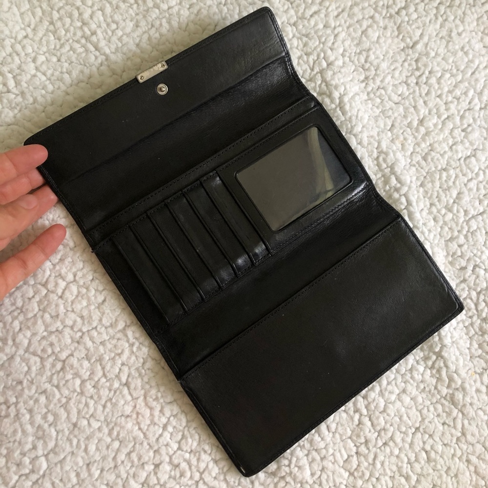 Coach Black Leather Long Wallet with Metal Logo - Picture 3 of 5